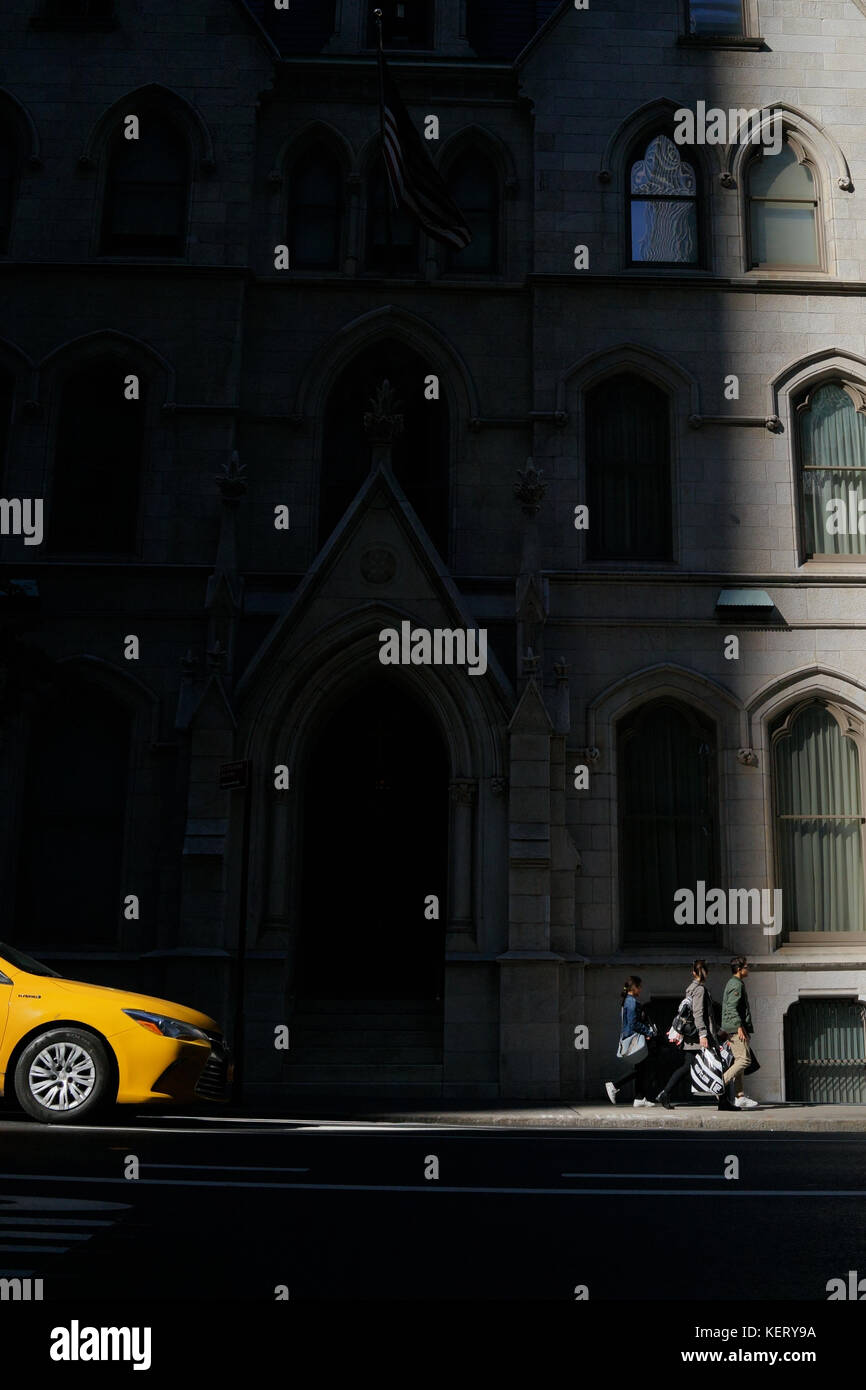 New York taxi and tourists Stock Photo