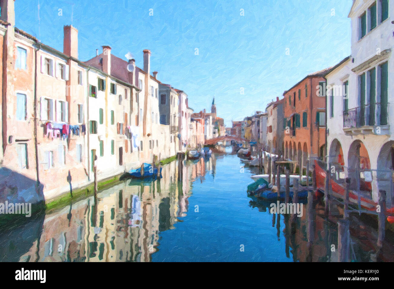 Painting of view of the city of Chioggia, Italy, the little Venice. Stock Photo