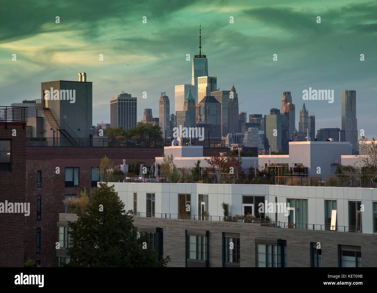 New York City downtown skyline as seen from a rooftop in Brooklyn, New York Stock Photo Alamy