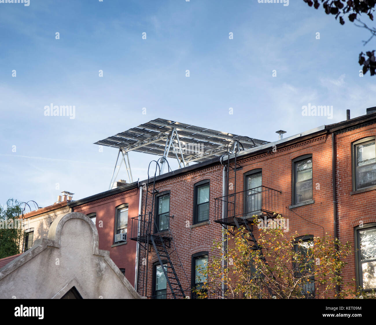 Solar power panel on a rooftop in Brooklyn, New York Stock Photo