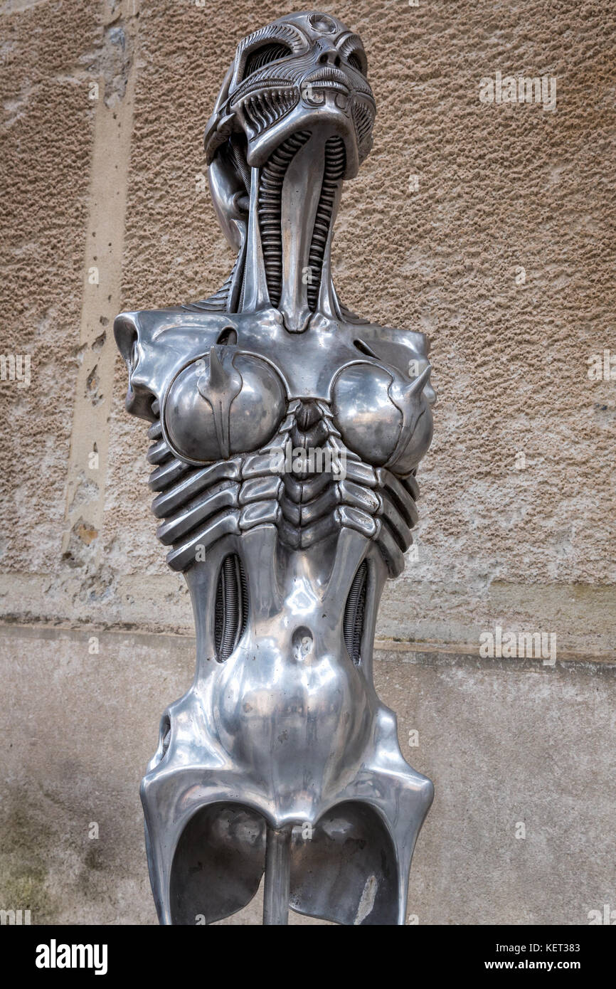 Alien sculpture in Gruyères, Switzerland Stock Photo