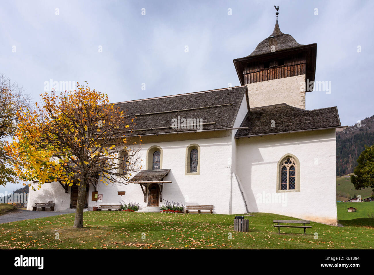 The church of Chateau-D'Oex, Vaud, Switzerland Stock Photo