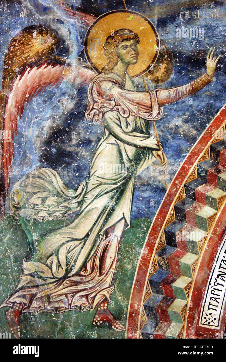 Fresco of  Archialgel  Gabriel,   Church Saint George In Kurbinovo, Macedonia Stock Photo