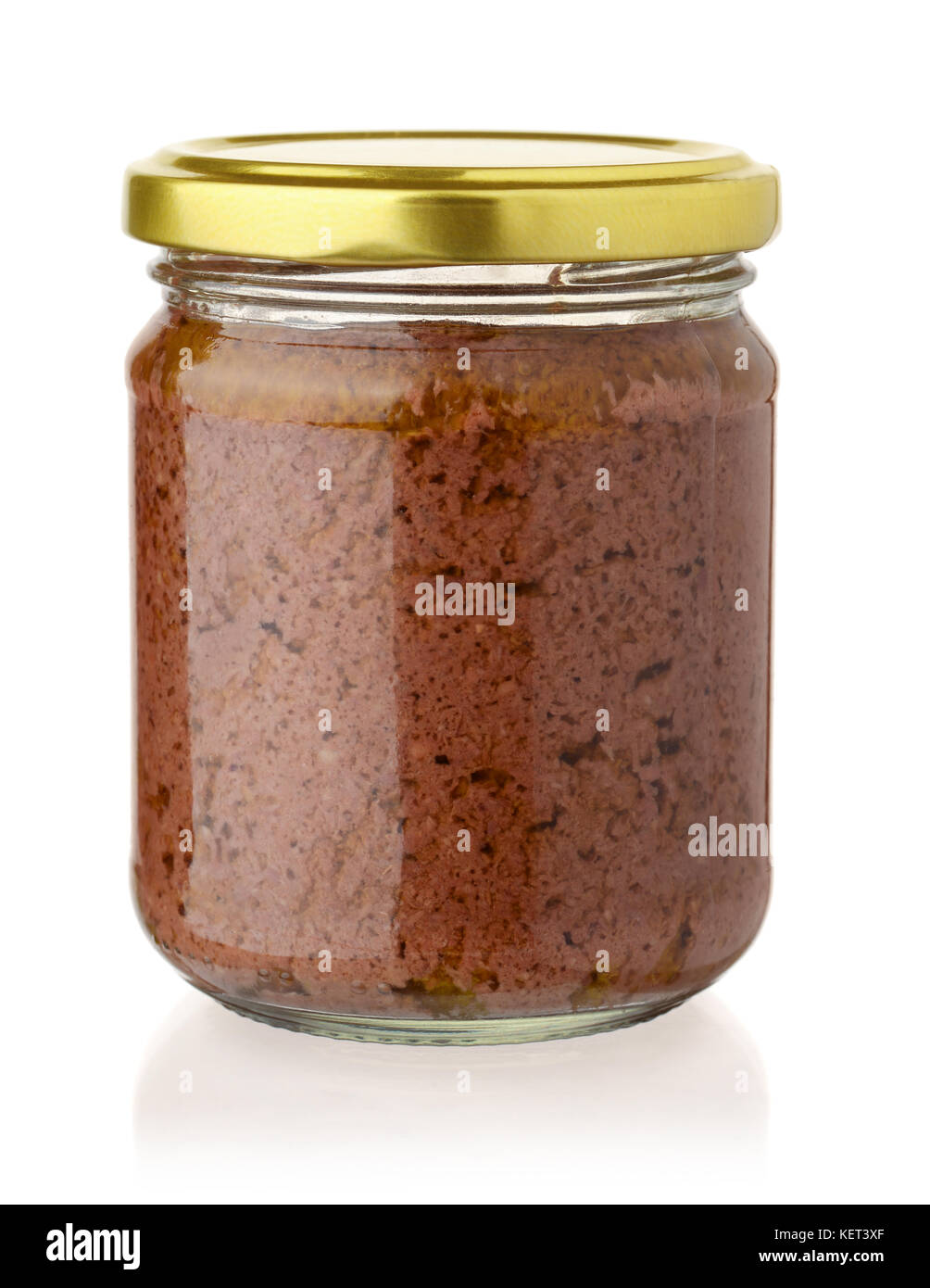 Glass jar of black olive paste isolated on white Stock Photo