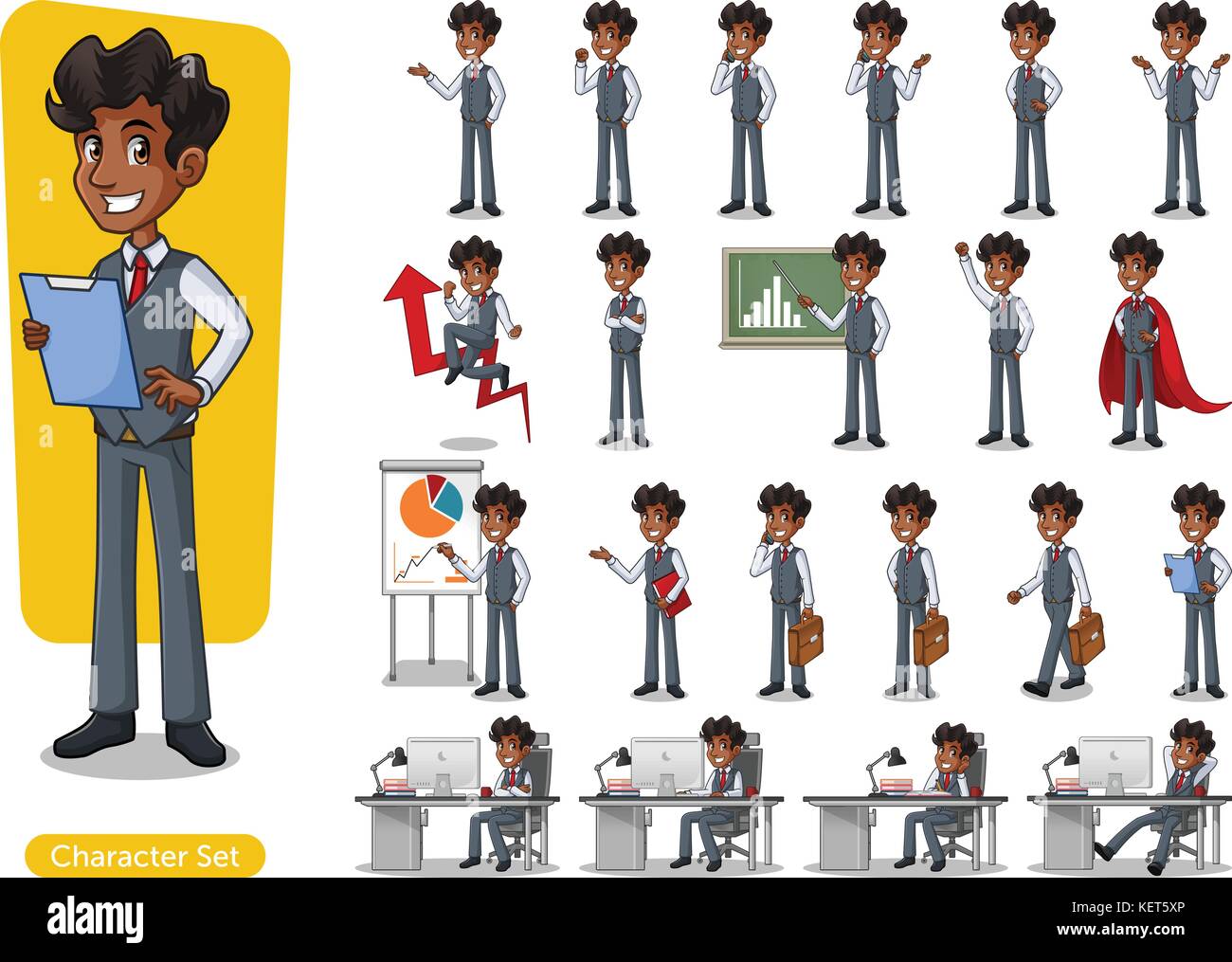 Set of businessman cartoon character design with different poses ...