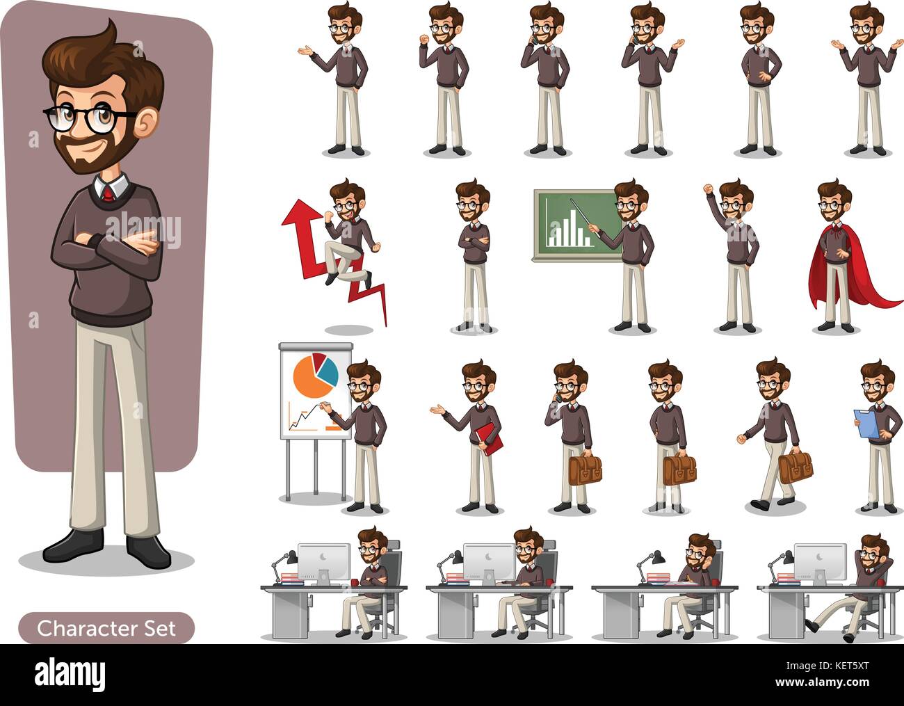 Set of hipster businessman cartoon character design with different ...