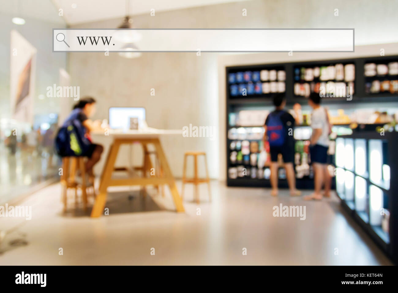 Blurry of people walking and test mobile phone shop at shopping center