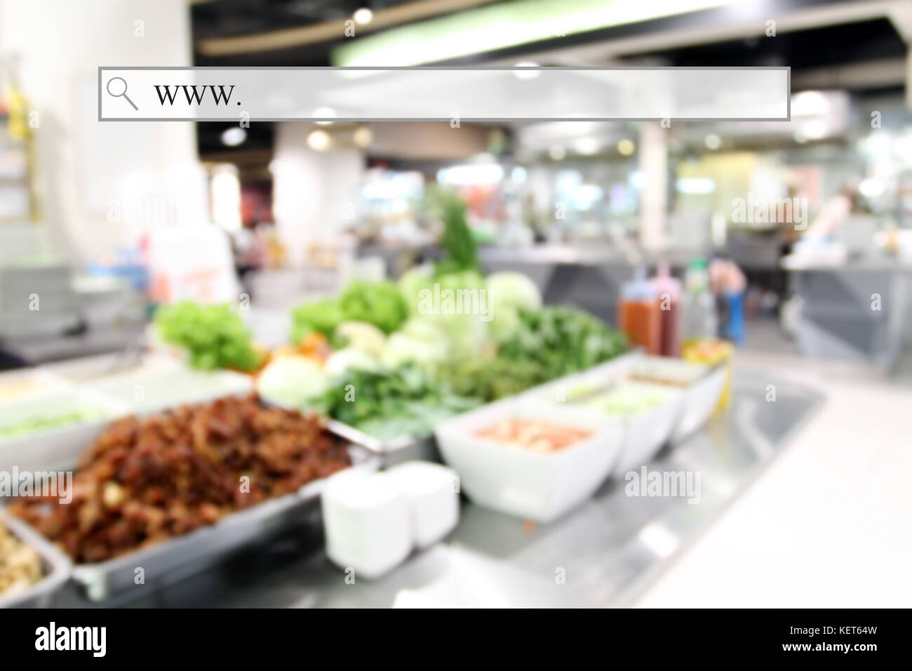 blurry food court at supermarket/mall for background with address bar