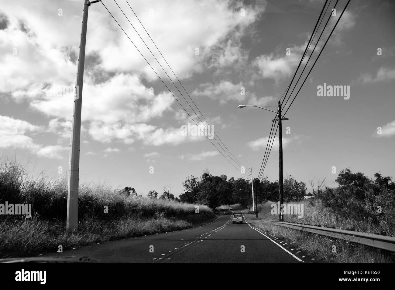 Driving to Ka'ena Point Trail, Oahu Hawaii Stock Photo