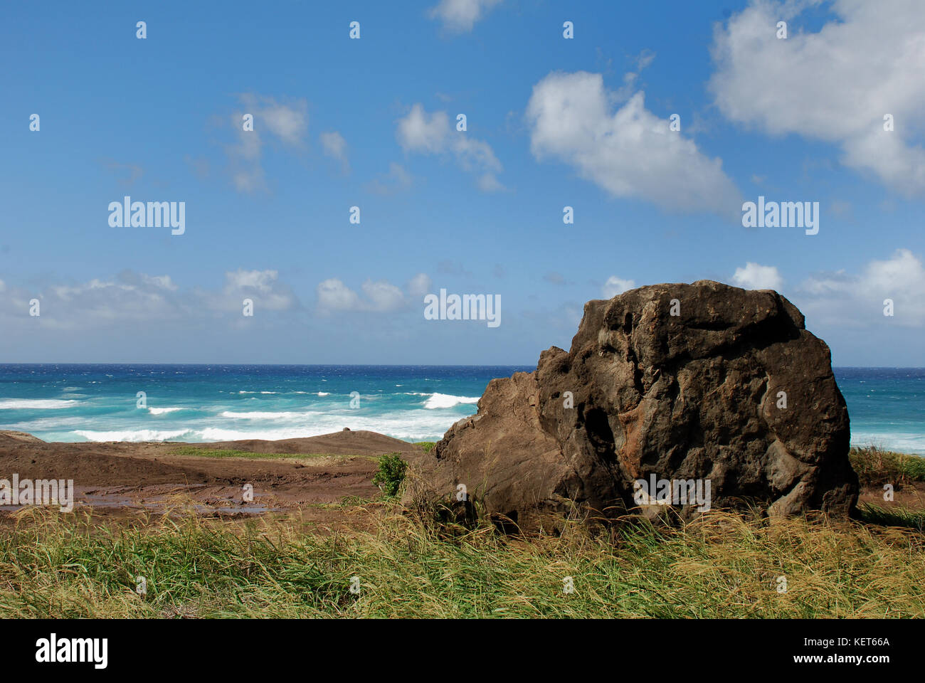 Hiking on Ka'ena Point Trail, Oahu Hawaii Stock Photo