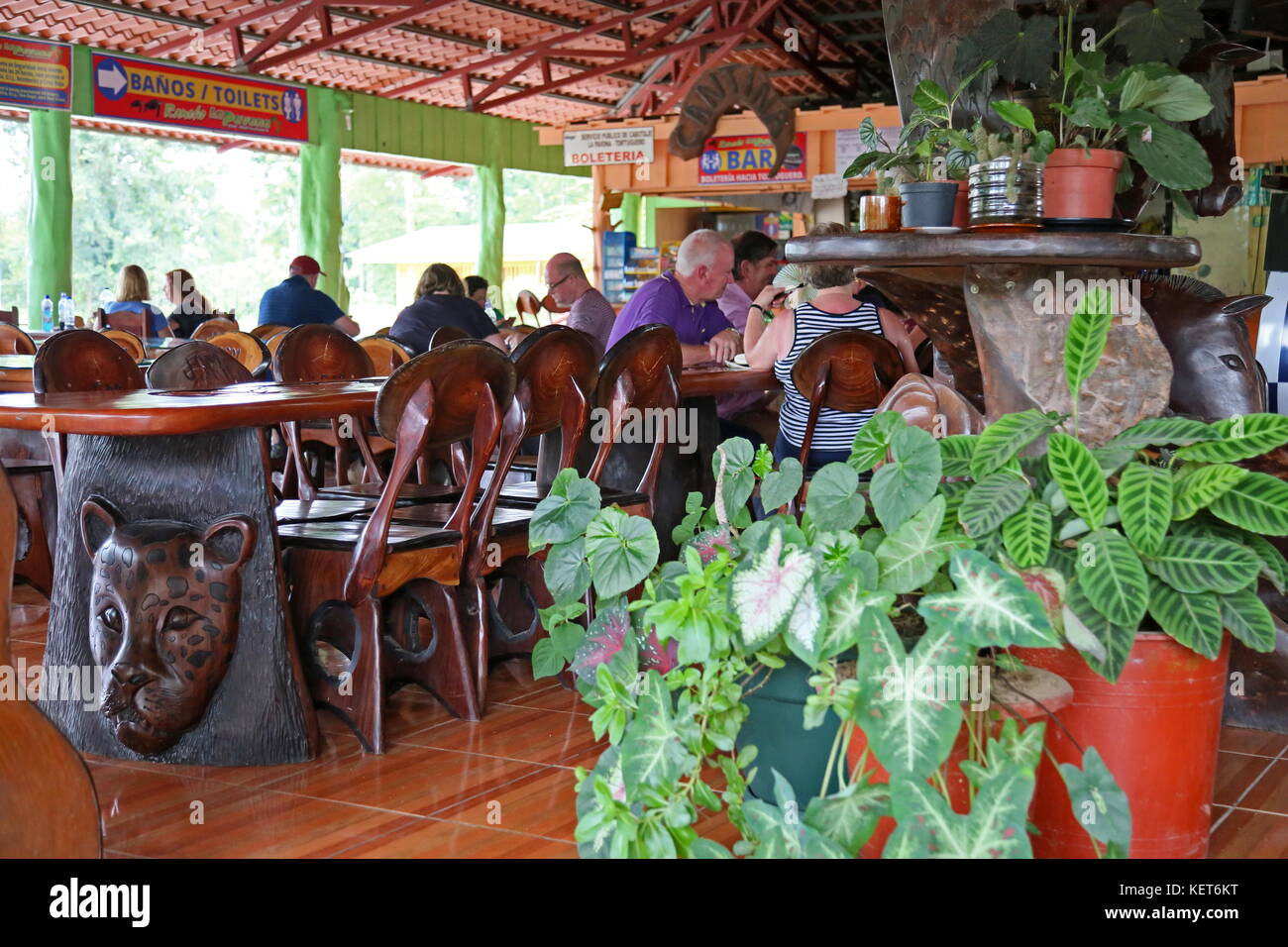Cafe at Rancho La Pavona to Tortuguero river transfer, Rio Suerte, Limón province, Costa Rica, Caribbean Sea, Central America Stock Photo