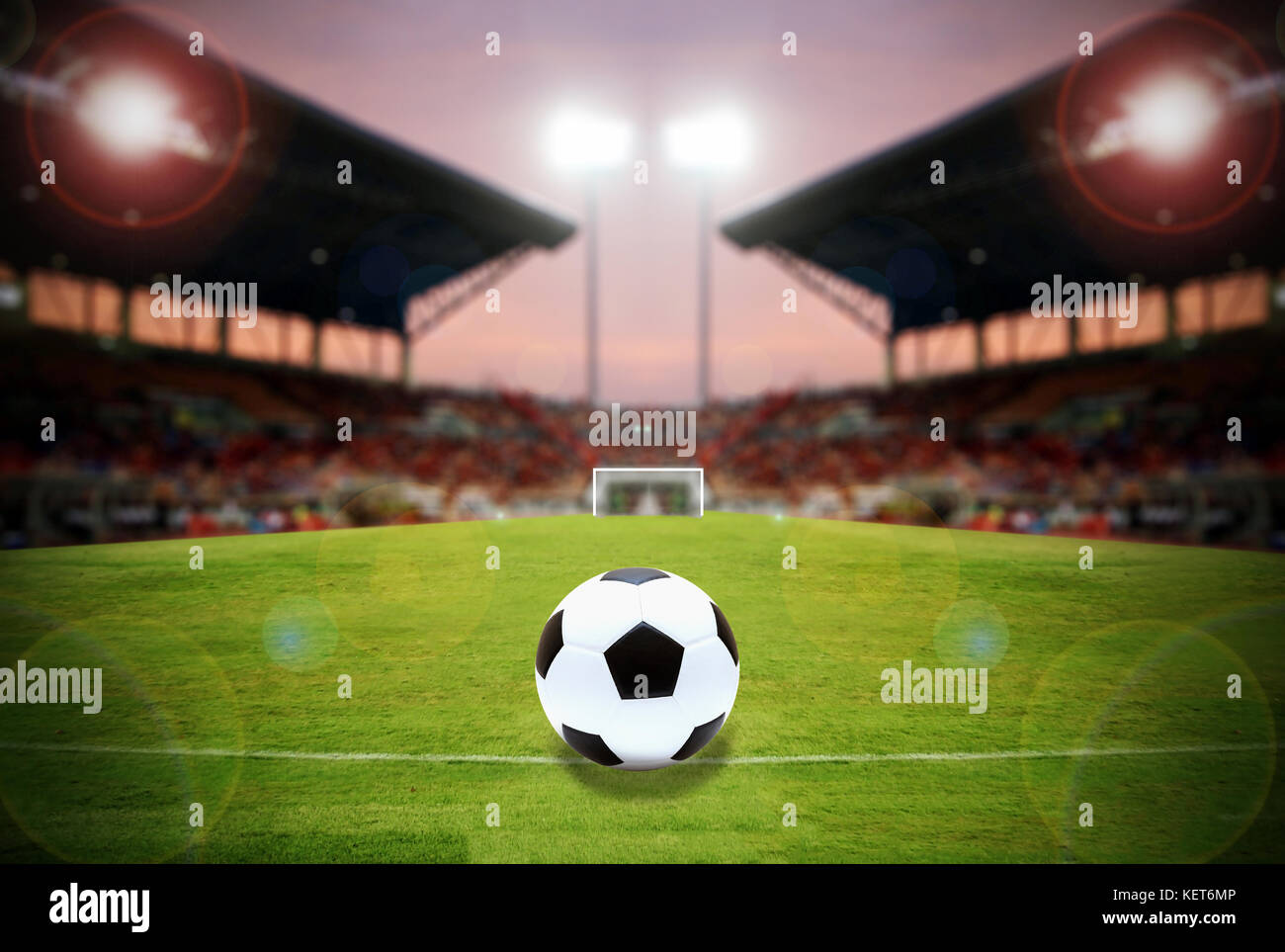 Soccer Ball On Green Field of football stadium and stadium arena soccer field championship win