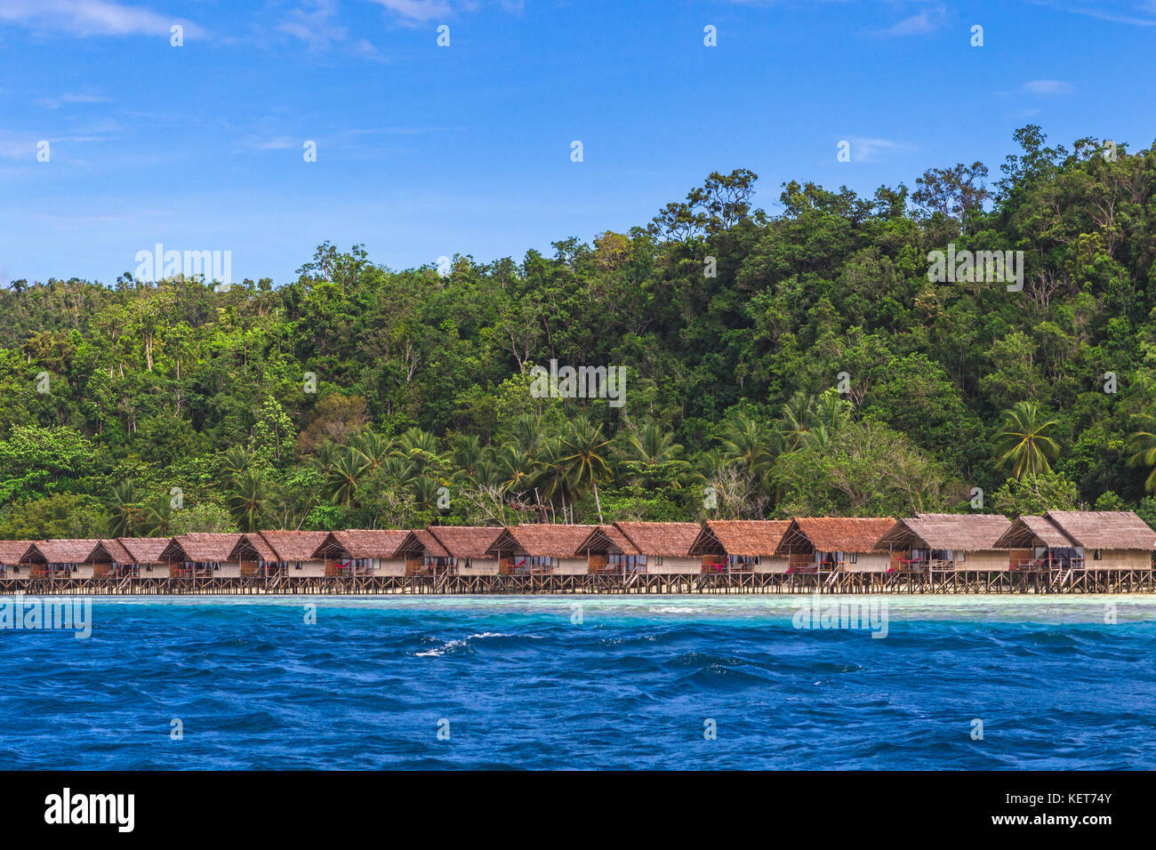Bungalows in Raja Ampat, West Papua, Indonesia. Stock Photo