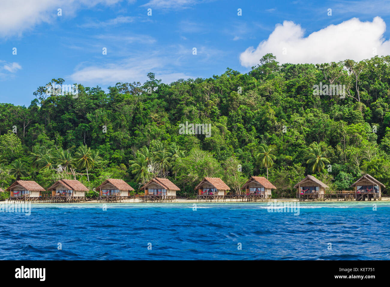 Bungalows in Raja Ampat, West Papua, Indonesia. Stock Photo