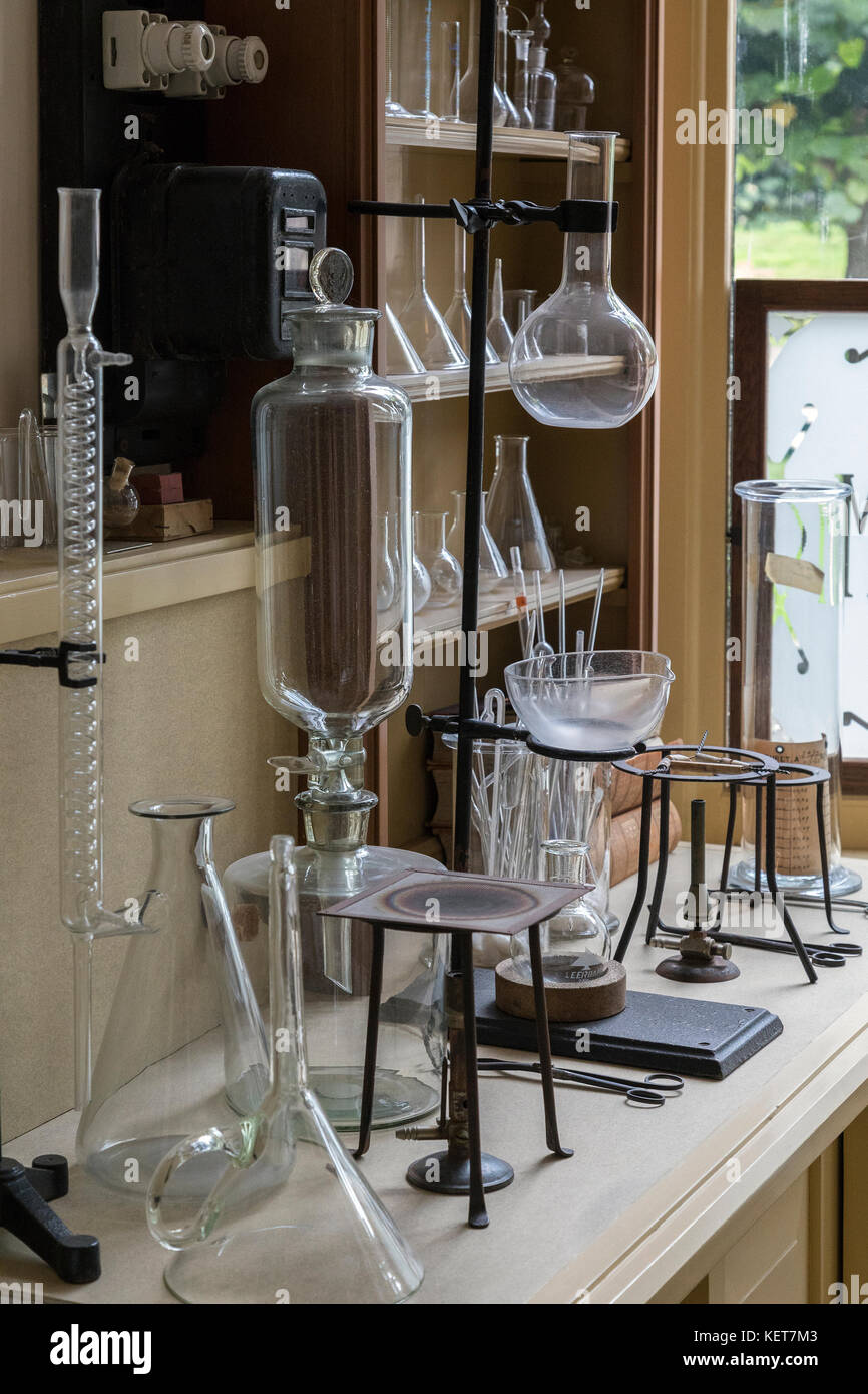 Scientific glassware in an old 19th century laboratory Stock Photo Alamy