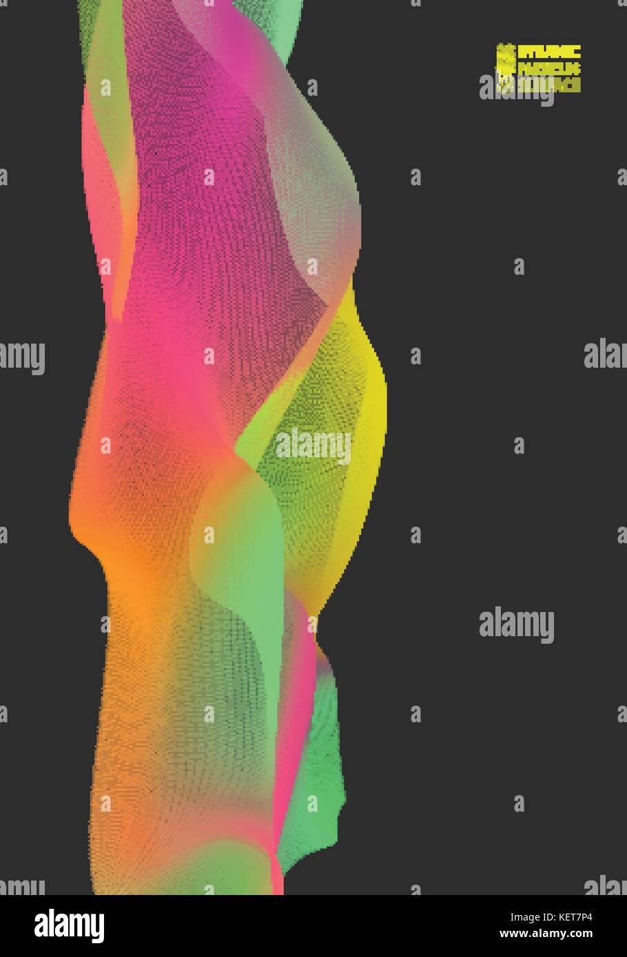 Wave 3d surface of particles. Abstract vector colorful mesh on light ...