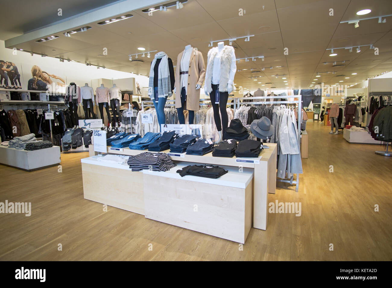Inside the GAP store on Walnut Street in the Shadyside section of Pittsburgh, Pennsylvania Stock Photo