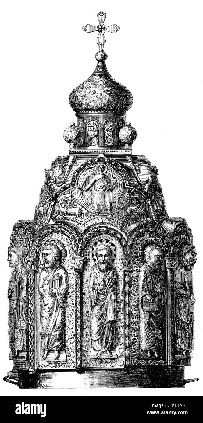 The papal tiara of Saint Adrian III or Hadrian III, Pope of the Catholic Church Stock Photo