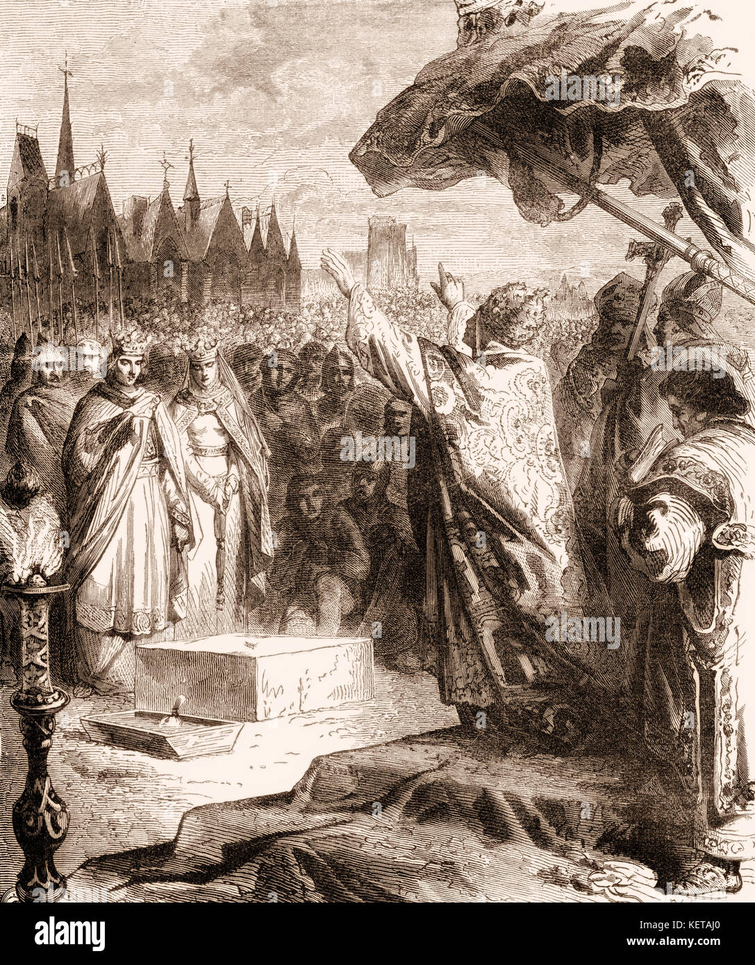 Pope Alexander III laying the foundation stone for the Notre-Dame de Paris in 1163 Stock Photo