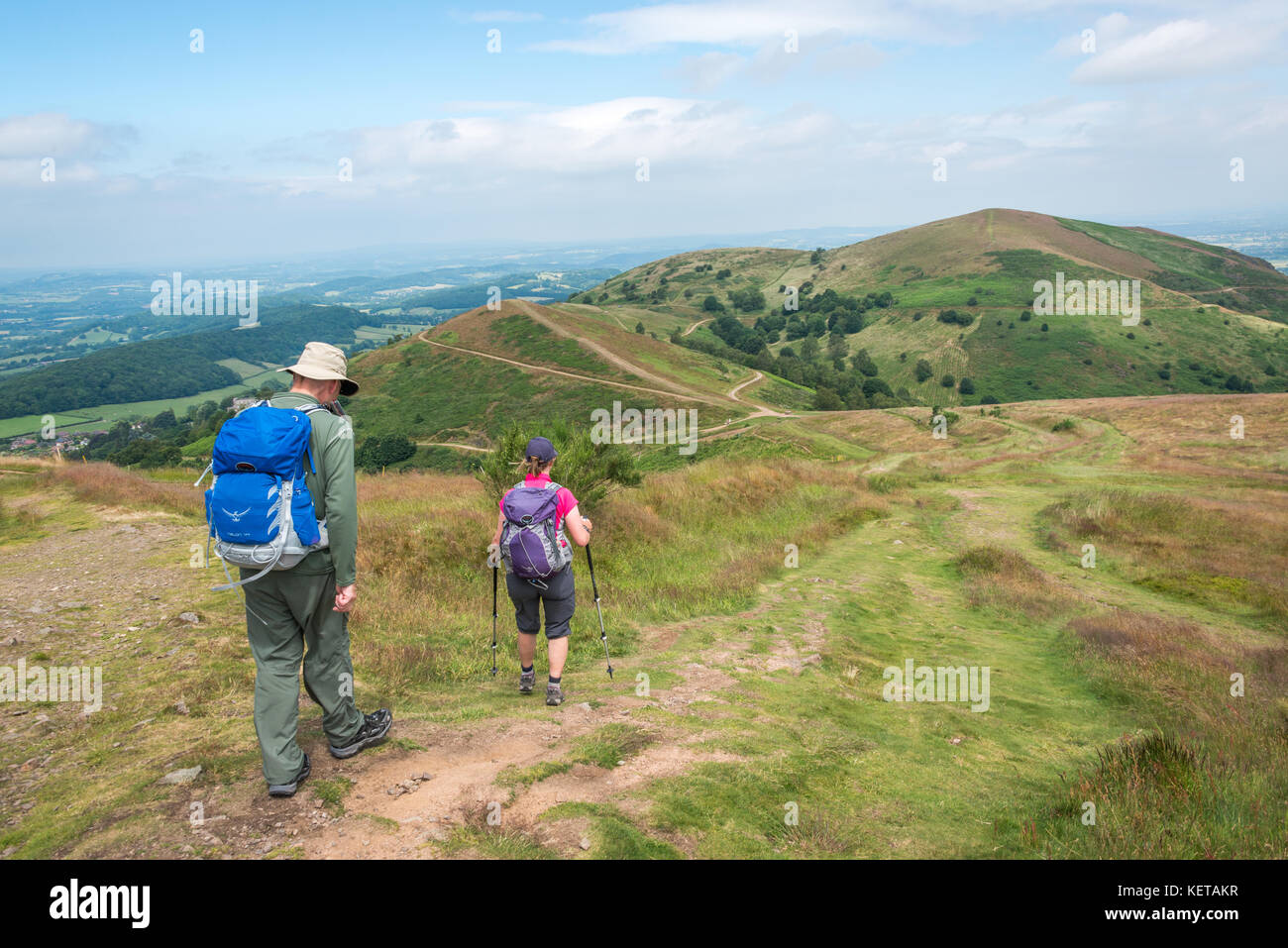 Walking in the Malvern Hills, Worcestershire, England Stock Photo