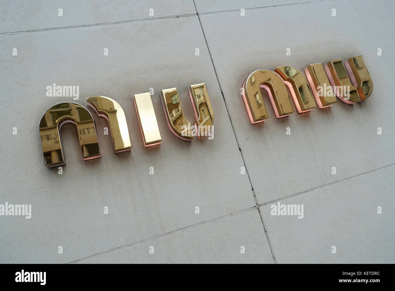 the miu miu logo in new bond street London Stock Photo