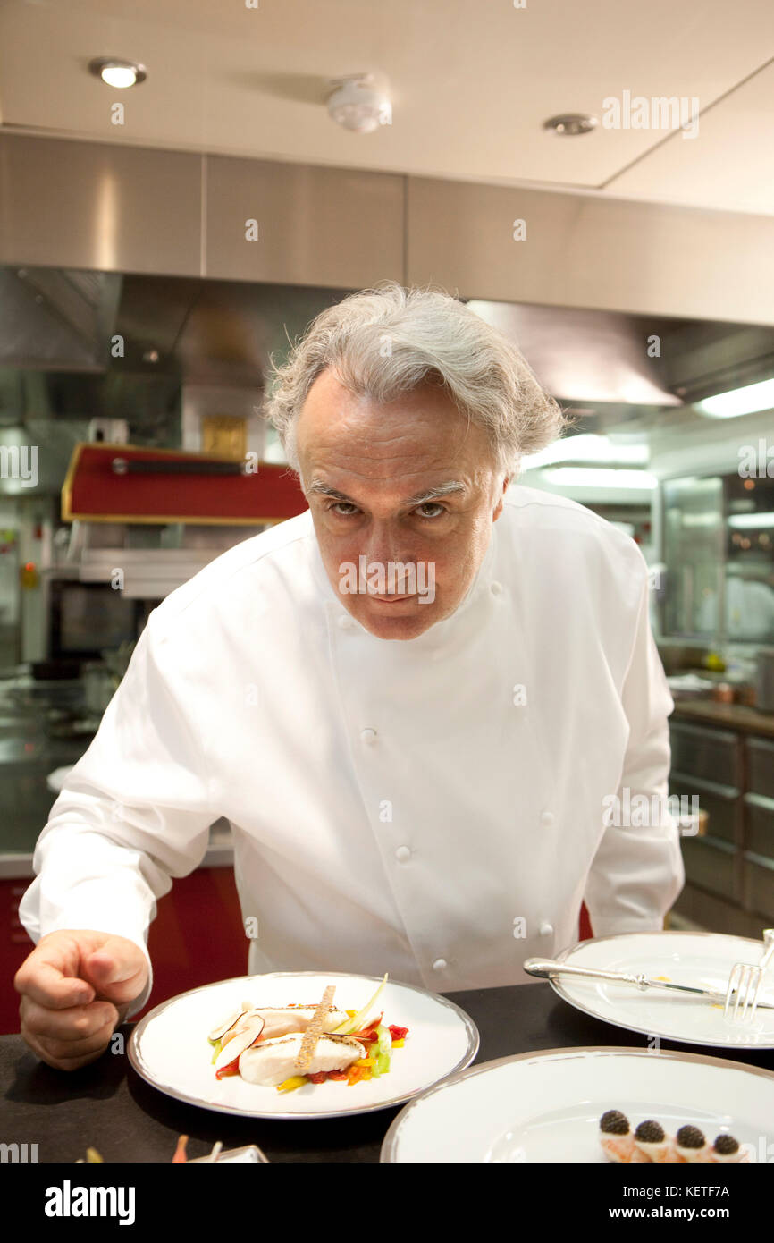 Europe-France-Paris-Plaza-Athene-Restaurant Aain Ducasse. Portrait of Alain Ducasse Stock Photo