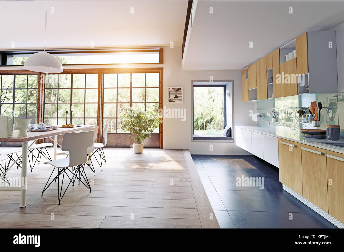 modern kitchen interior. 3d rendering concept Stock Photo