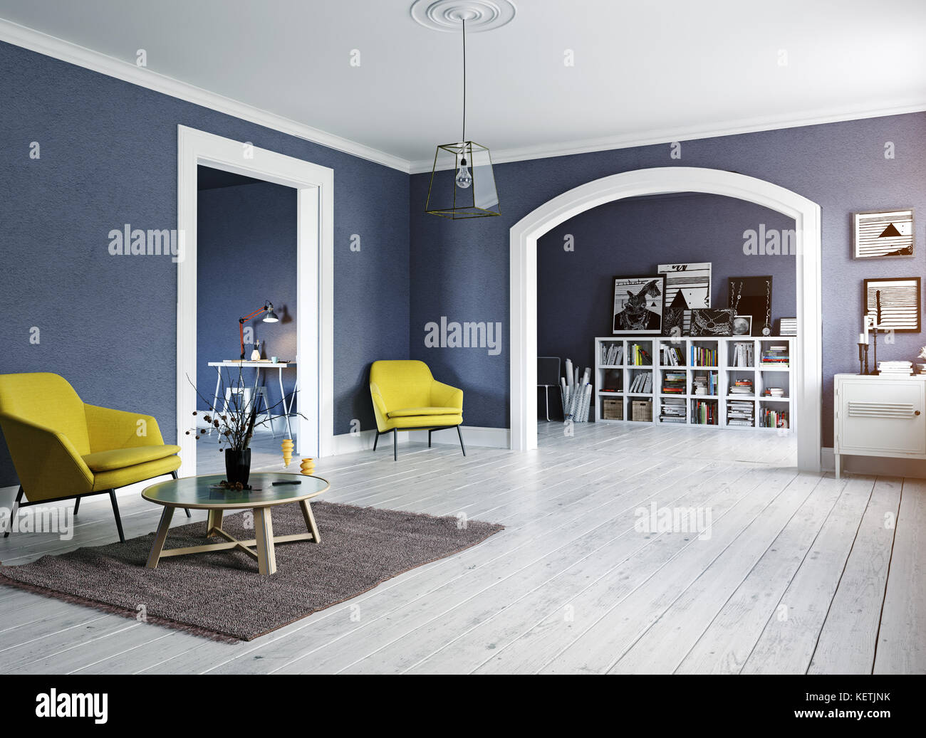 The Modern interior. Scandinavian design style. 3d rendering ...
