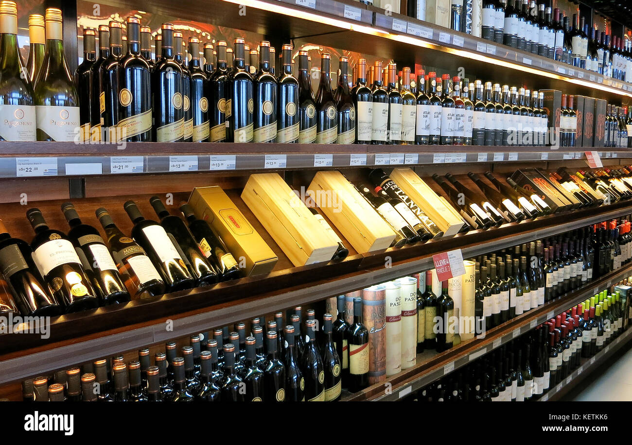 wine boutique duty free shop, Carrasco airport, Montevideo, Uruguay Stock Photo