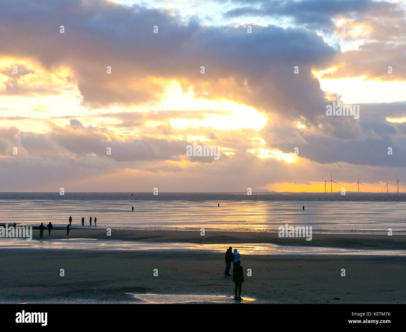 Weather Crosby Merseyside UK. 22nd October 2017.Sunset at Crosby Beach