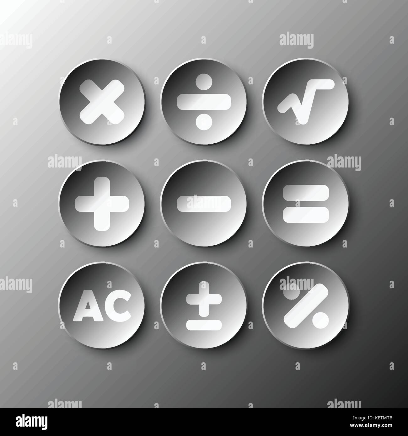 Simple black 3d circle paper of calculator sign icon for vector design ...
