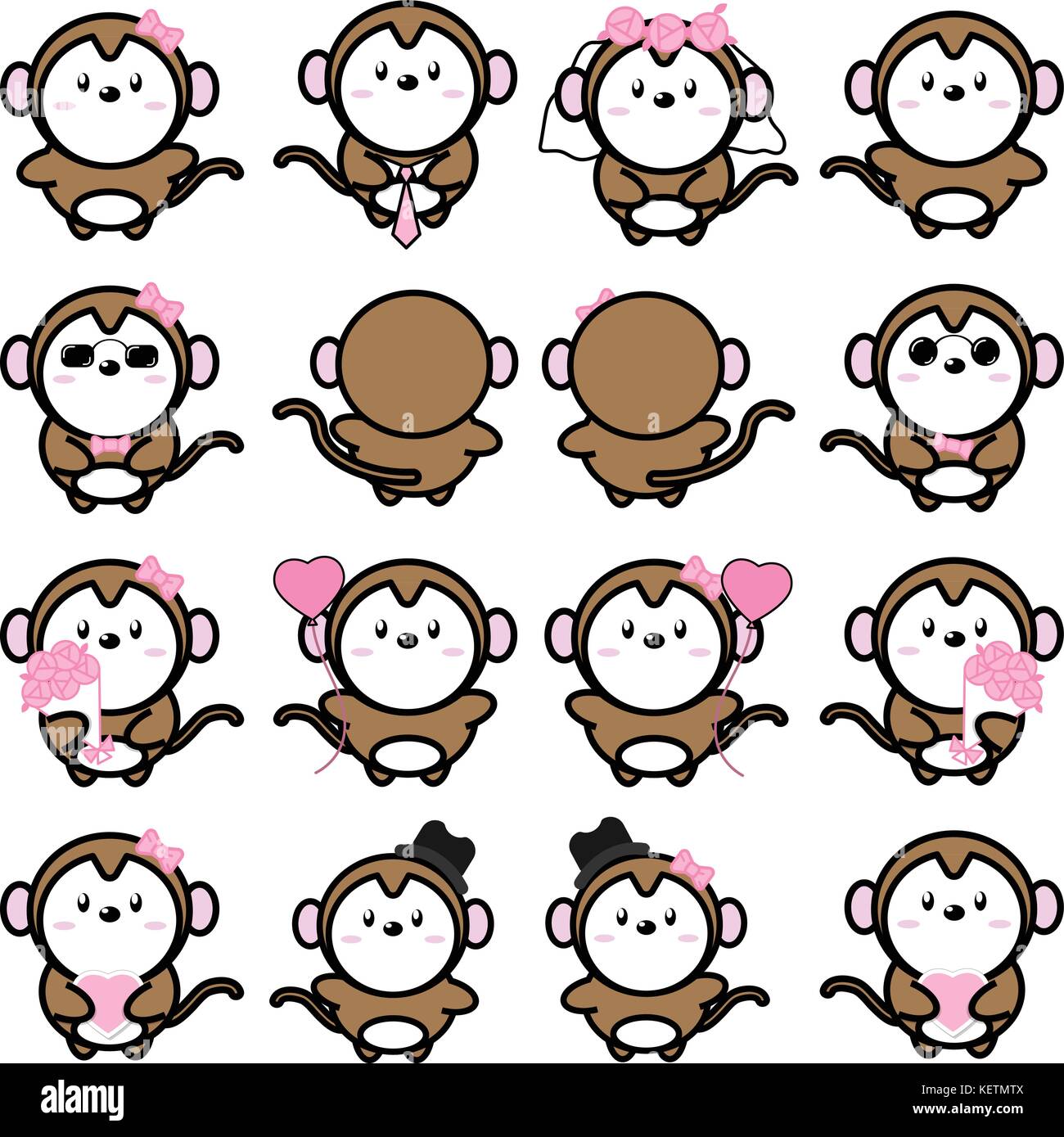 Lovely cute couple cartoon monkey collection set with variety character ...
