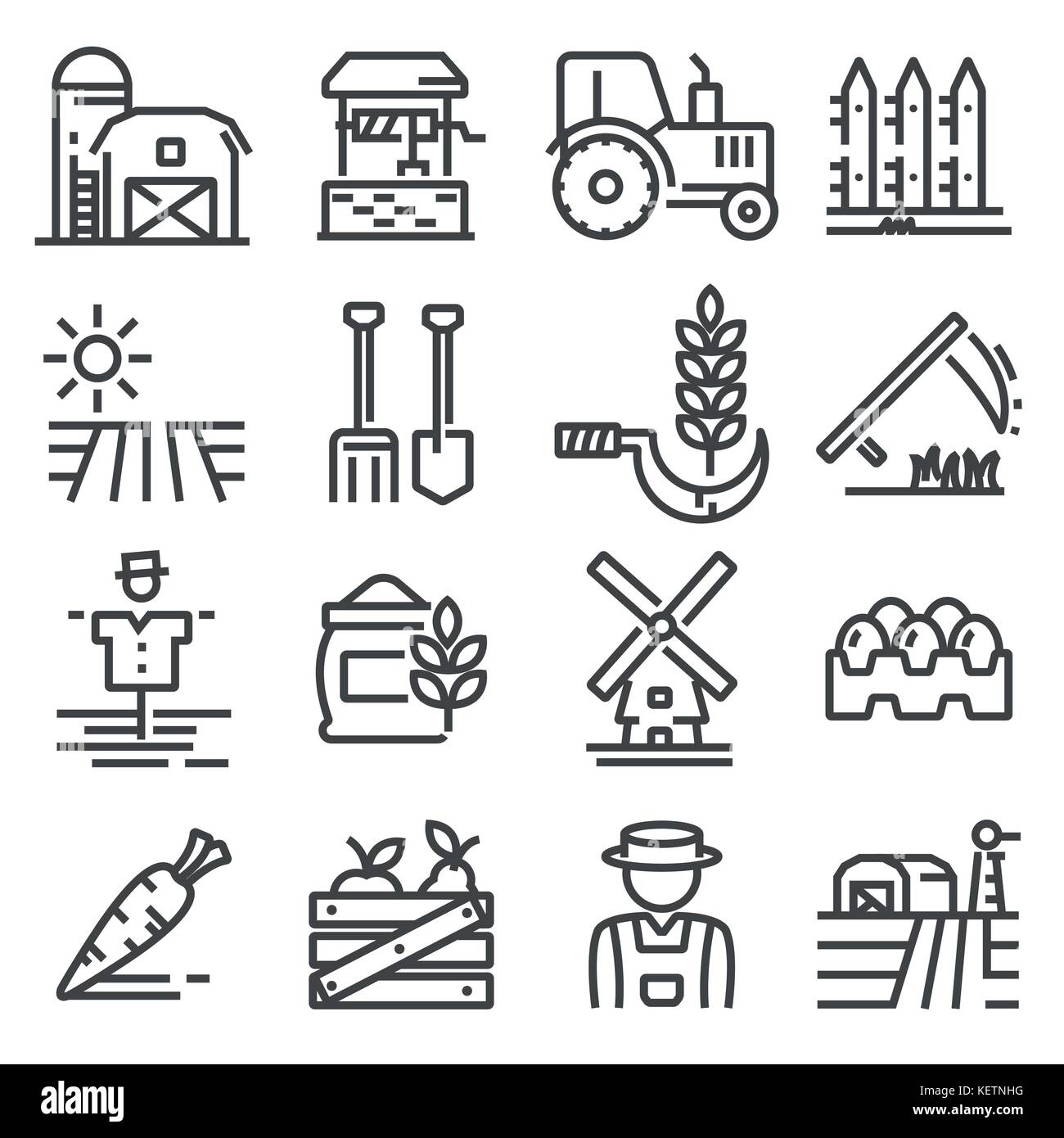Farming and agriculture life icon set. Vector Line style illustrations ...