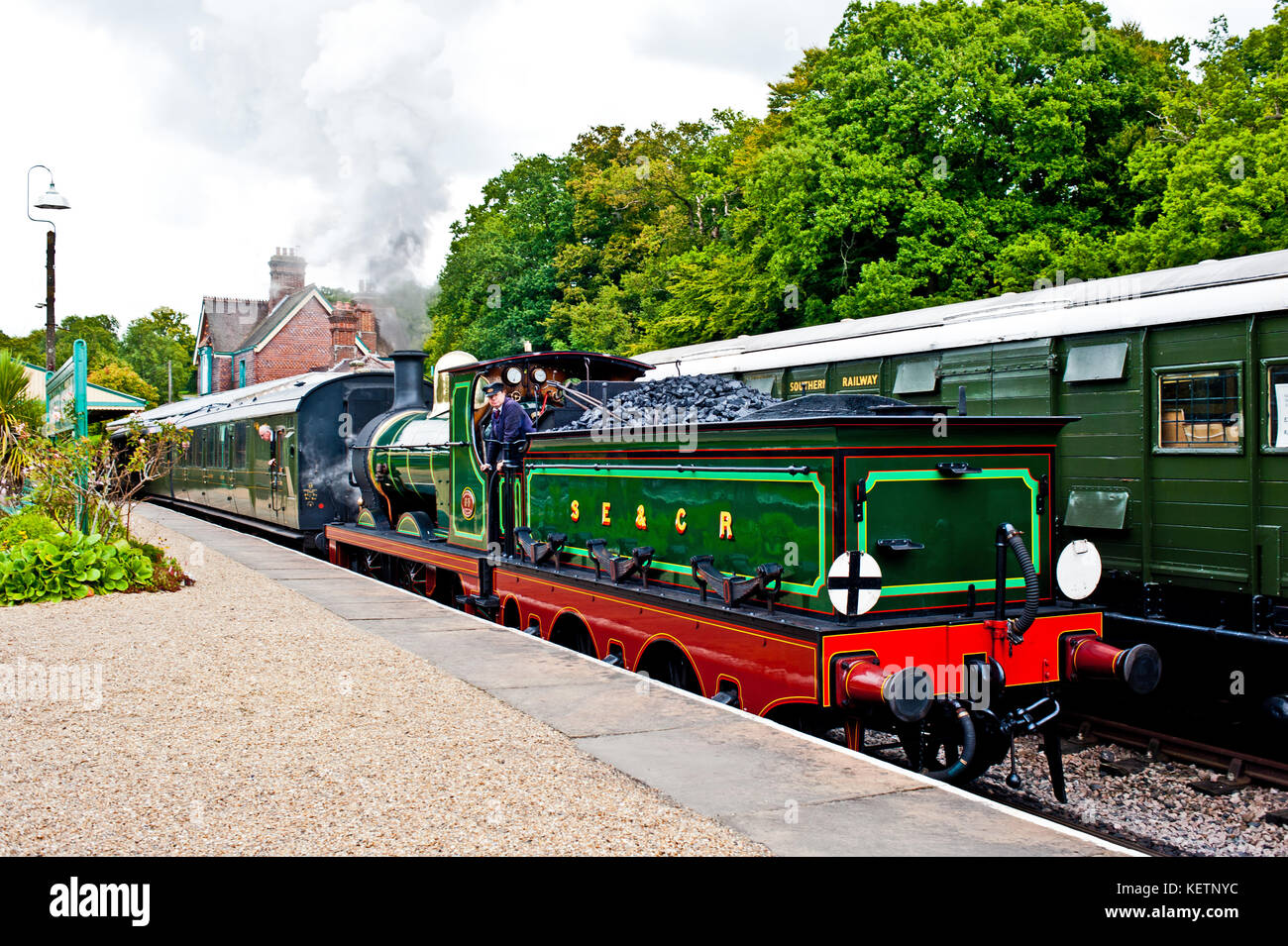 steam train at Horsted Keynes, Bluebell Railway, Sussex Stock Photo