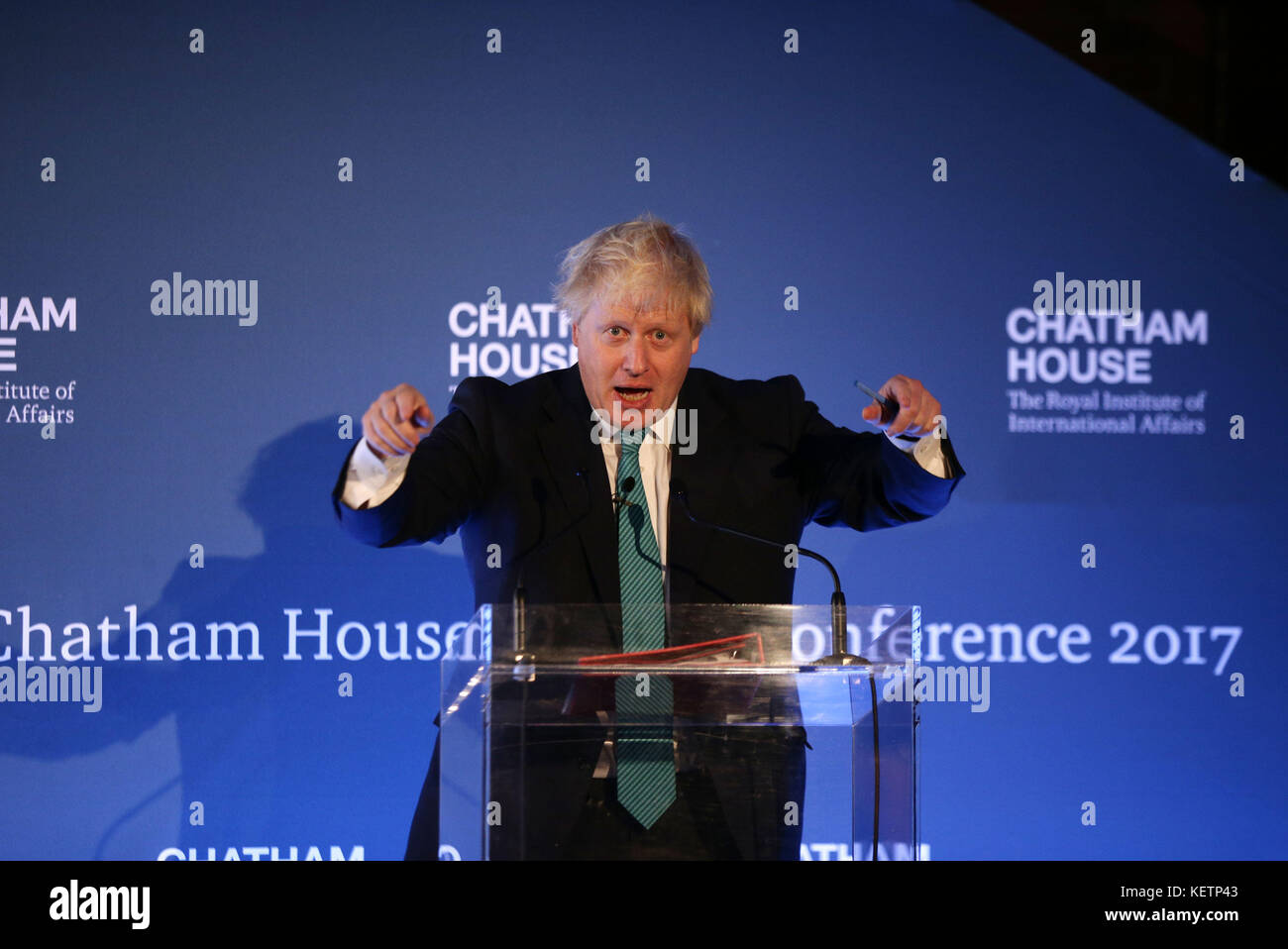 Foreign Secretary Boris Johnson speaking at the Chatham House London