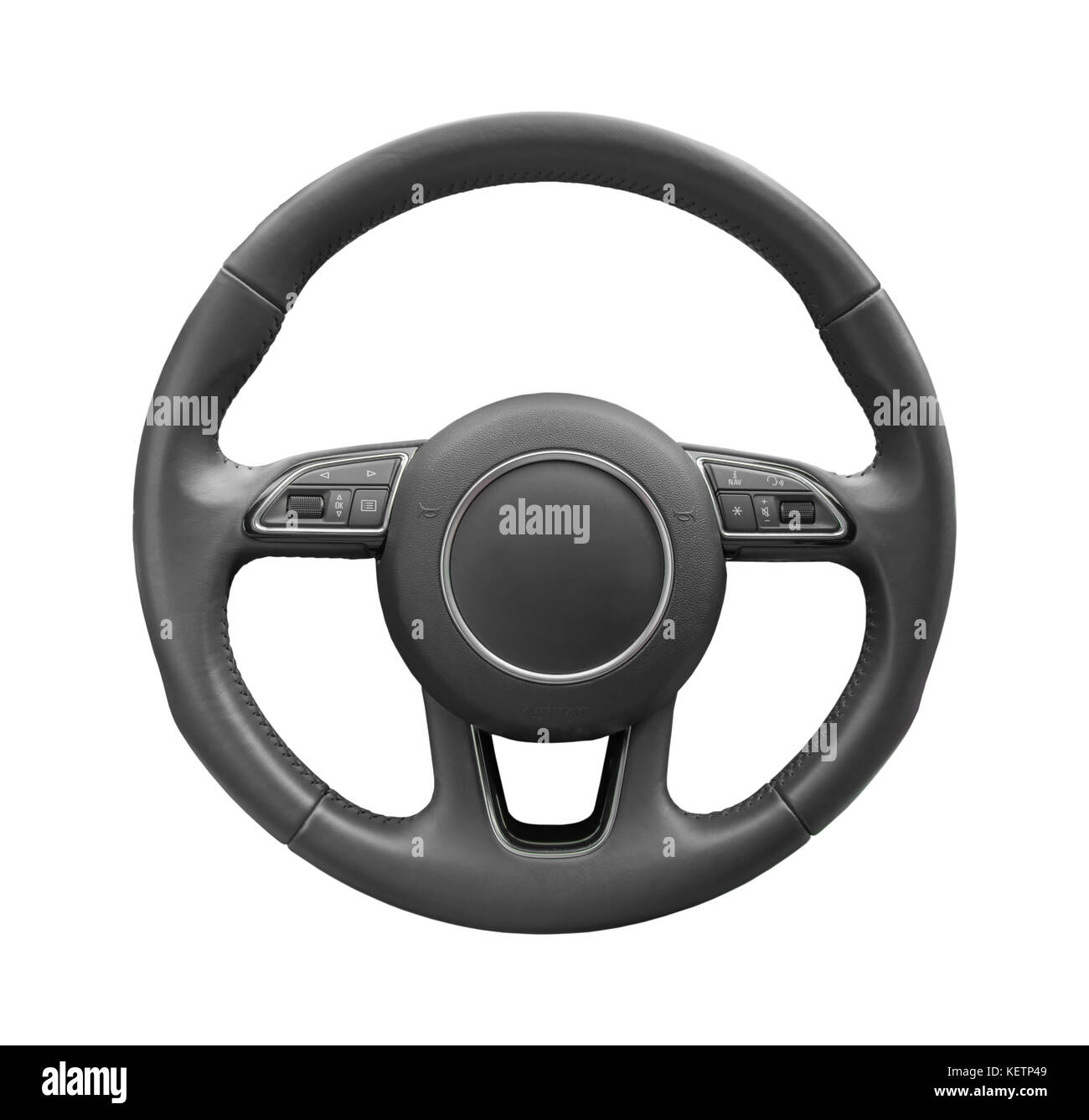 Steering wheel driver of prestige modern car isolated on white Stock Photo