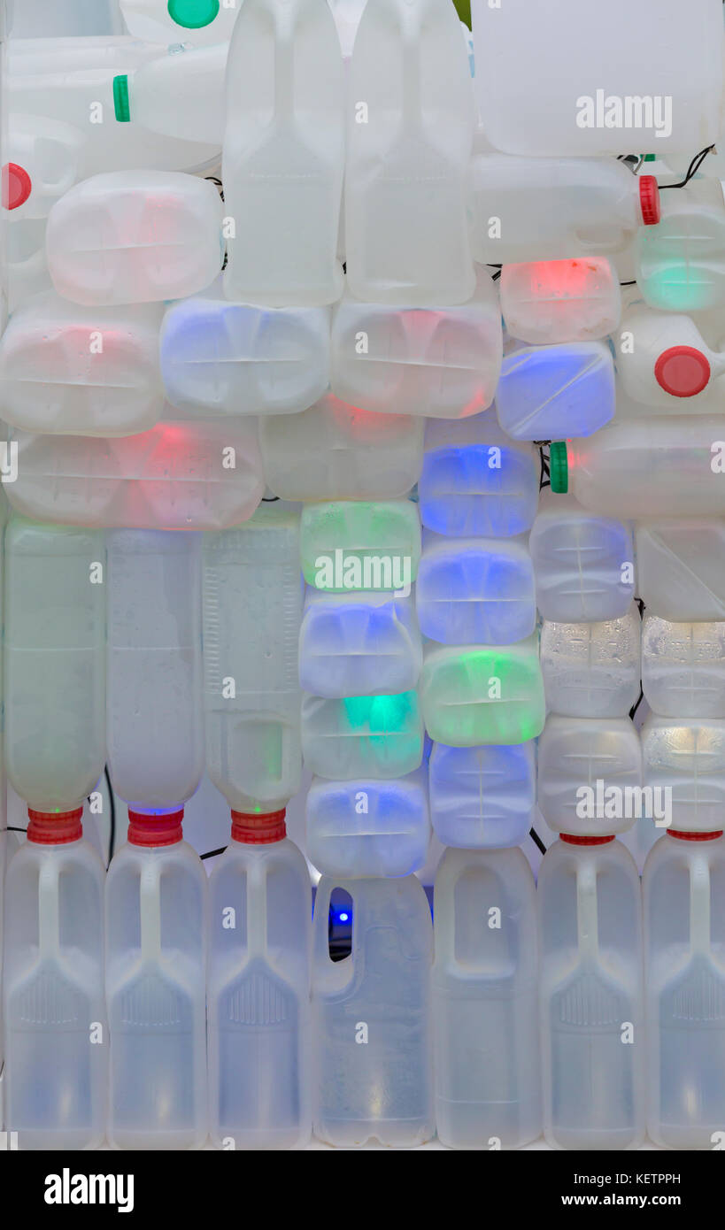 Upcycling plastic milk cartons at Bournemouth part of Turning the Tide display by Mick