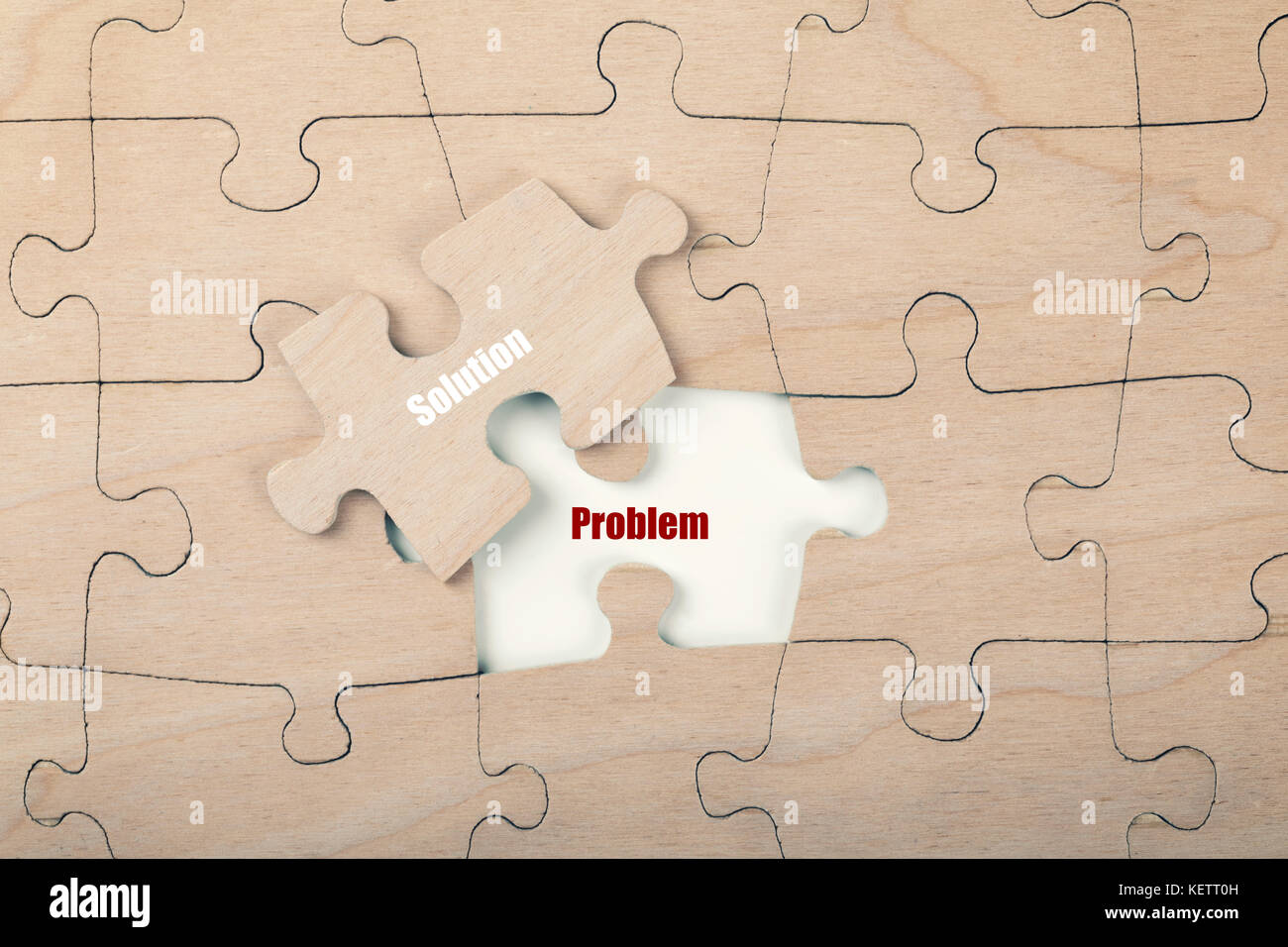 problem solution concept. top view with wood puzzle pieces Stock Photo