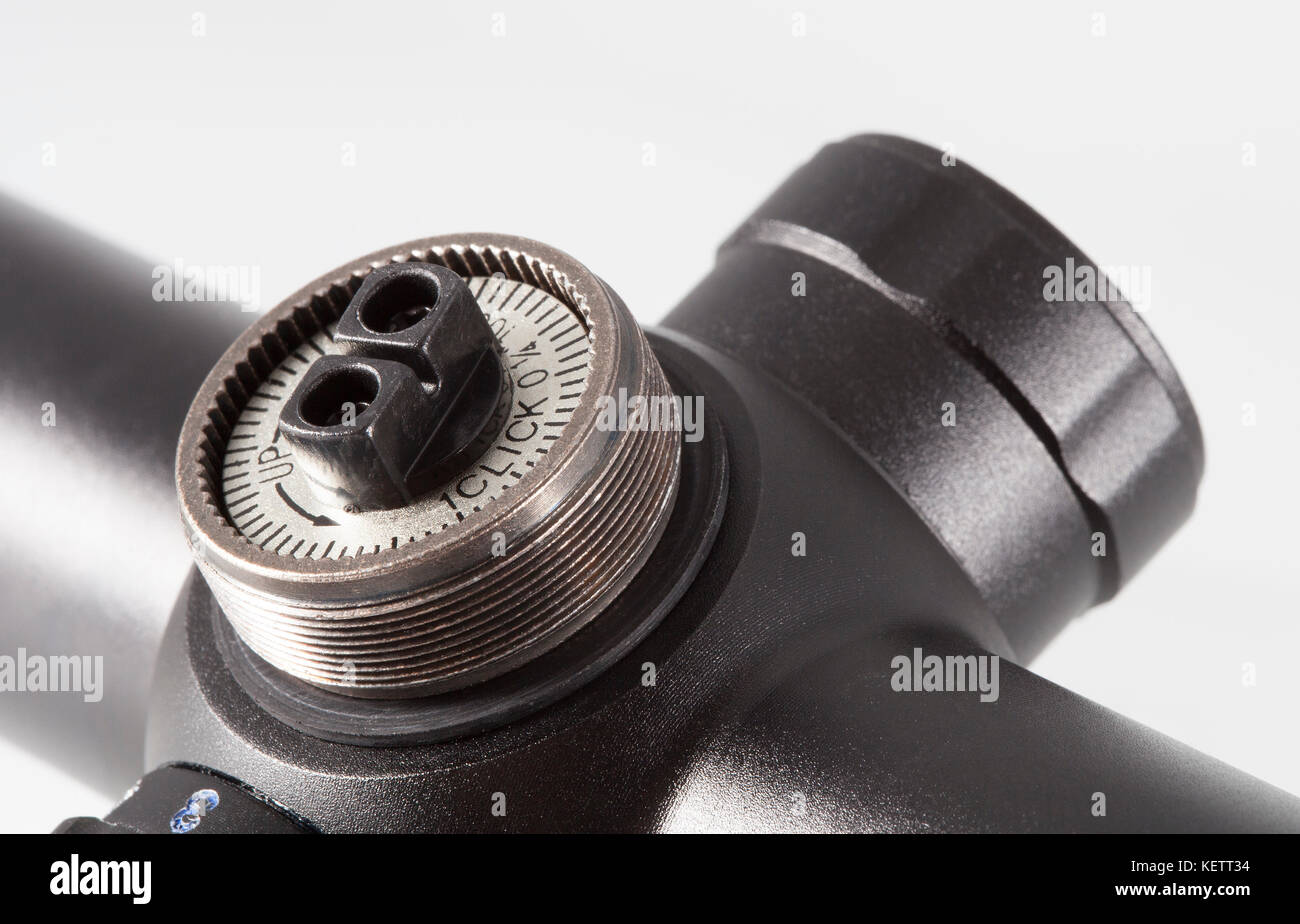 Turret and dial inside for changing elevation on a rifle scope Stock
