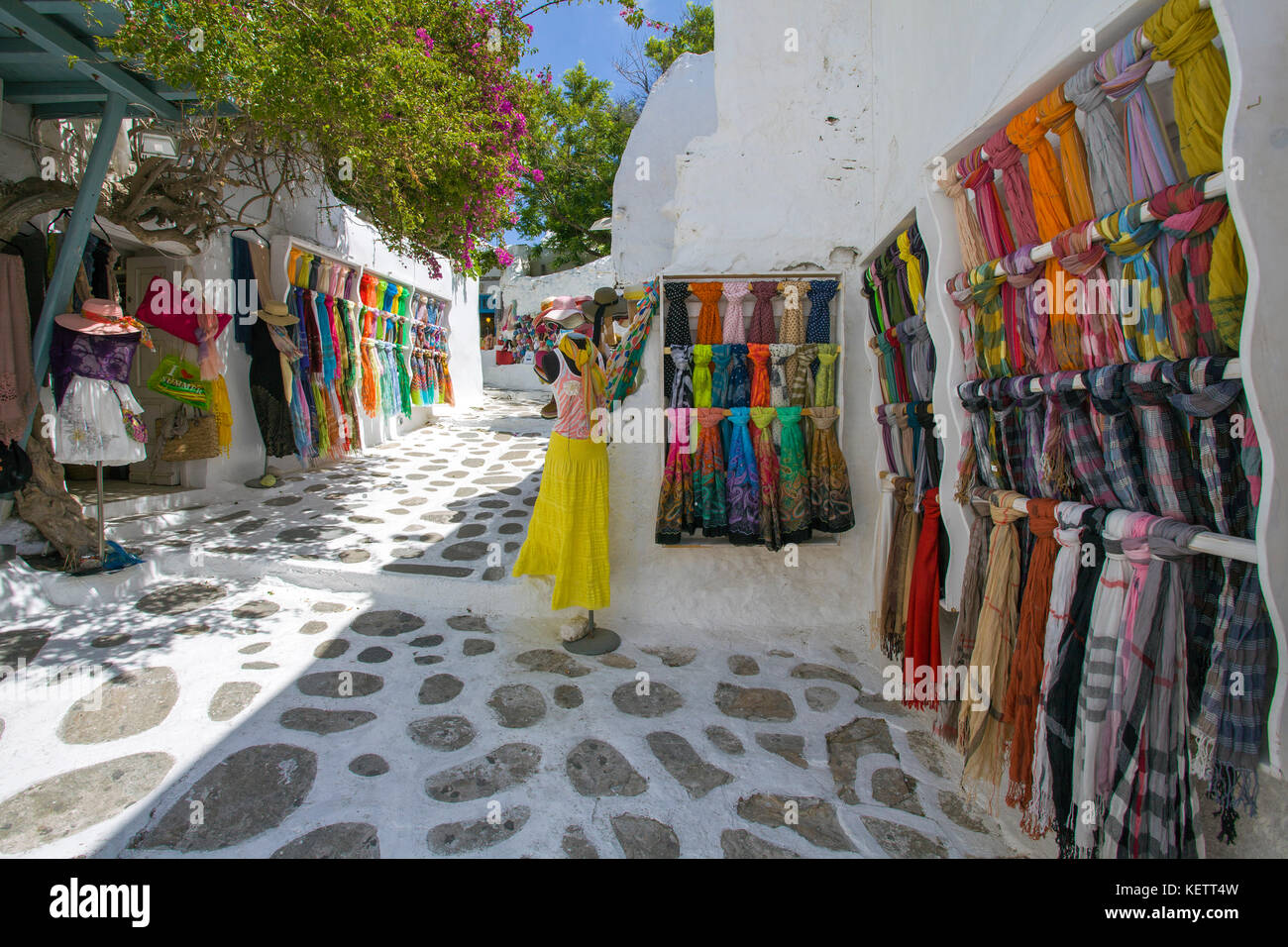 Souvenir shop at a alley of Mykonostown, Mykonos, Greece Stock Photo