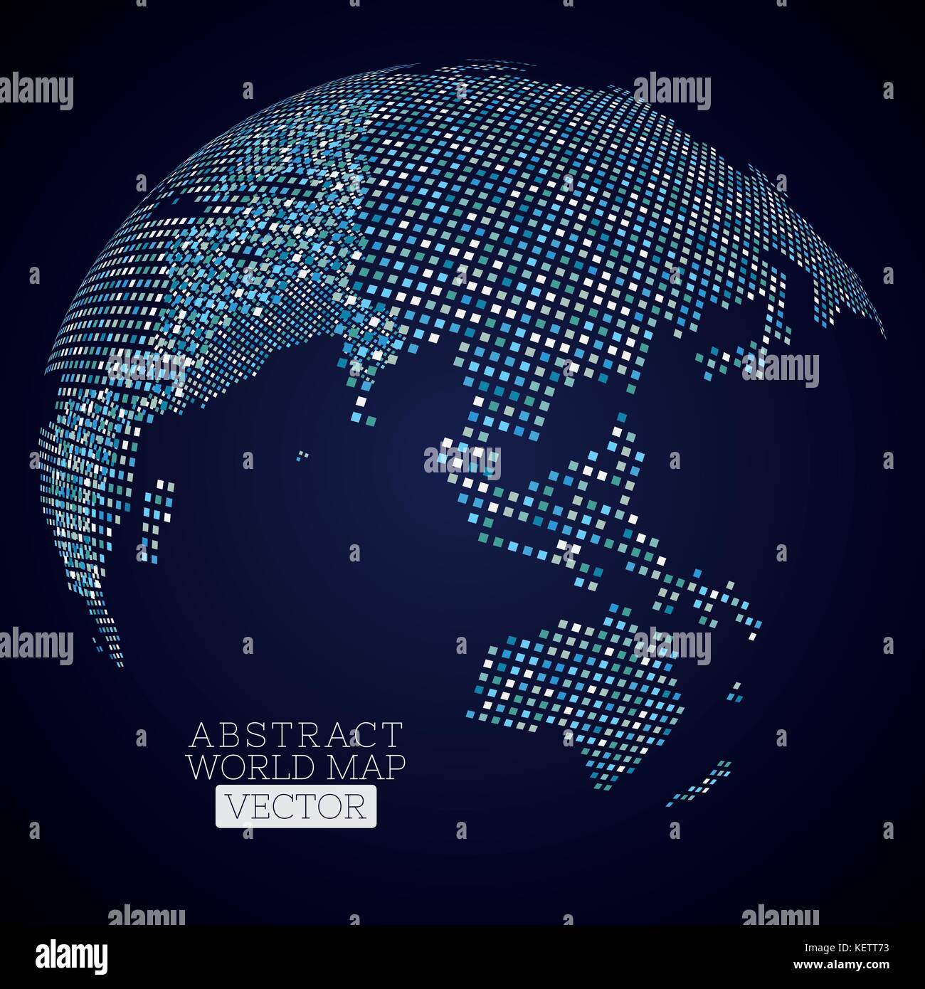 PrintPixel dot world map made from blue squares. Global technology ...