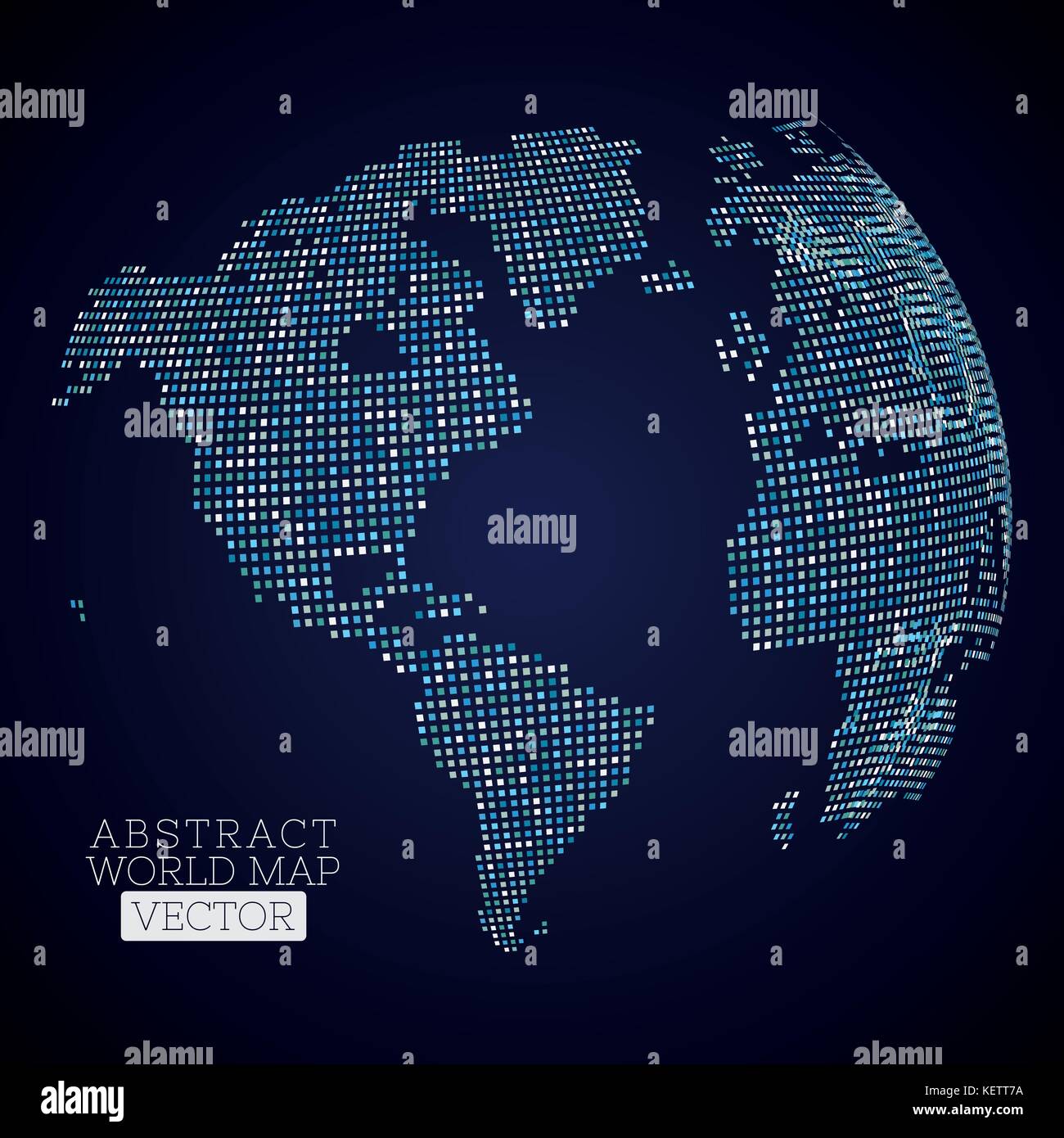 PrintPixel dot world map made from blue squares. Global technology ...