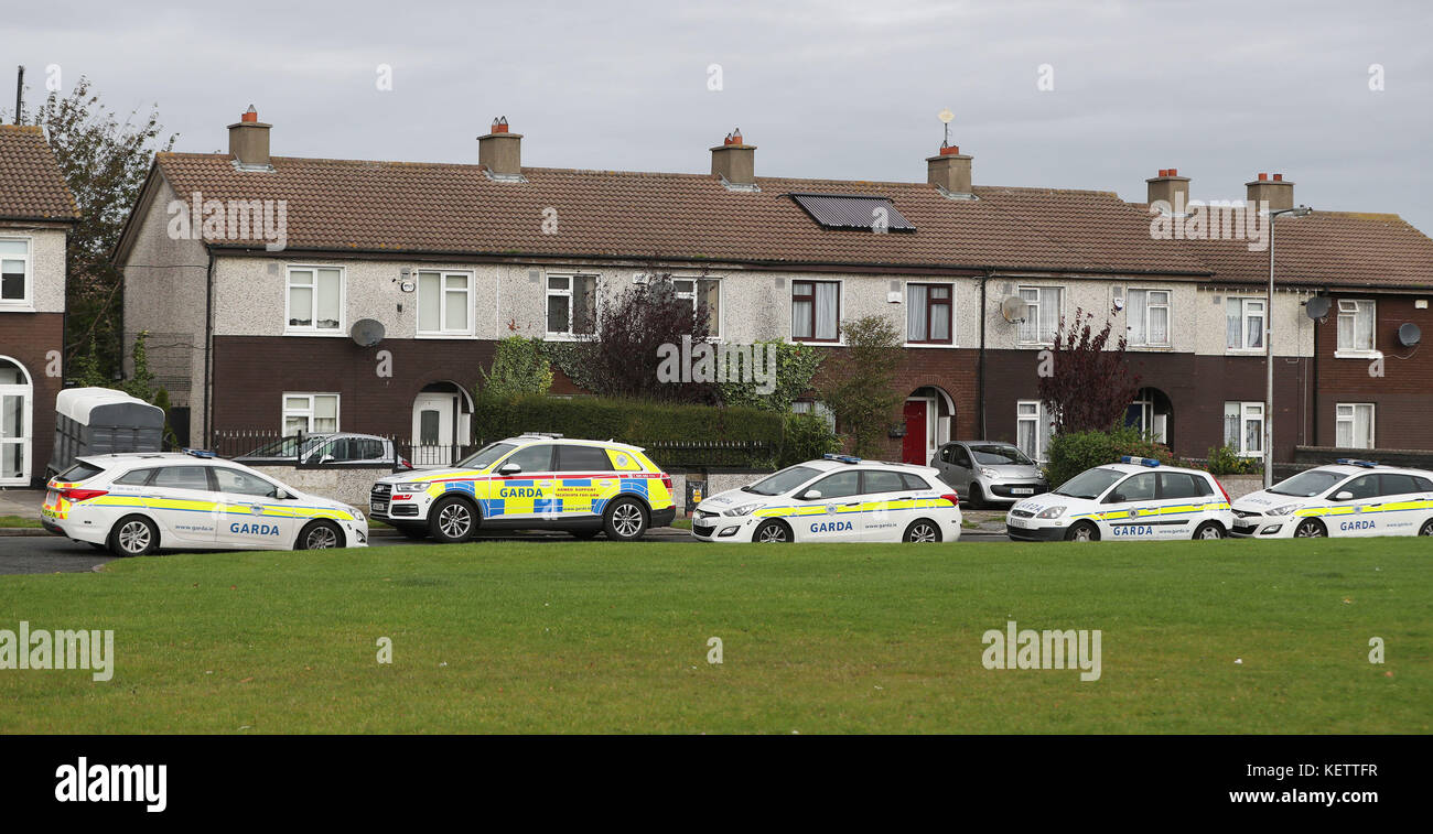 RETRANSMITTED CORRECTING ADDRESS FROM BROOKVIEW CRESCENT TO BROOKVIEW LAWNS An armed Garda patrol in Brookview Lawns, in the Jobstown area of in Dublin, where a manhunt has been launched after a gunman forced his way into a house in the city, attacked a man inside and stole a car. Stock Photo