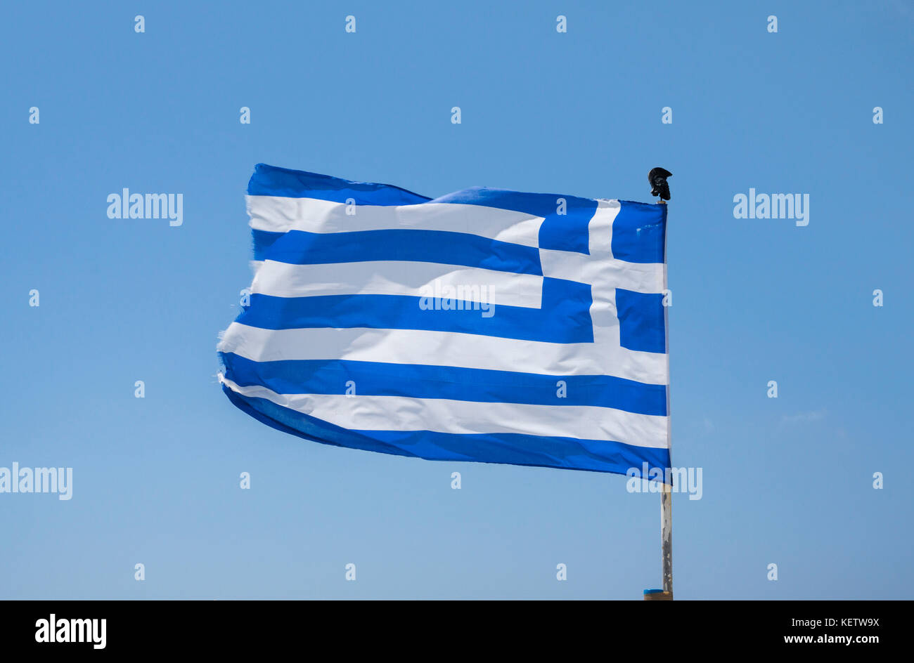 Greek national flag at Mykonos-town, Mykonos, Greece Stock Photo