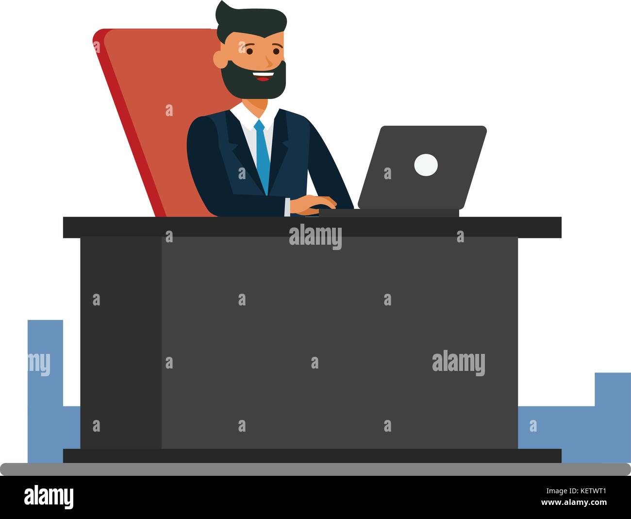 big boss sitting at office desk cartoon flat vector illustration ...