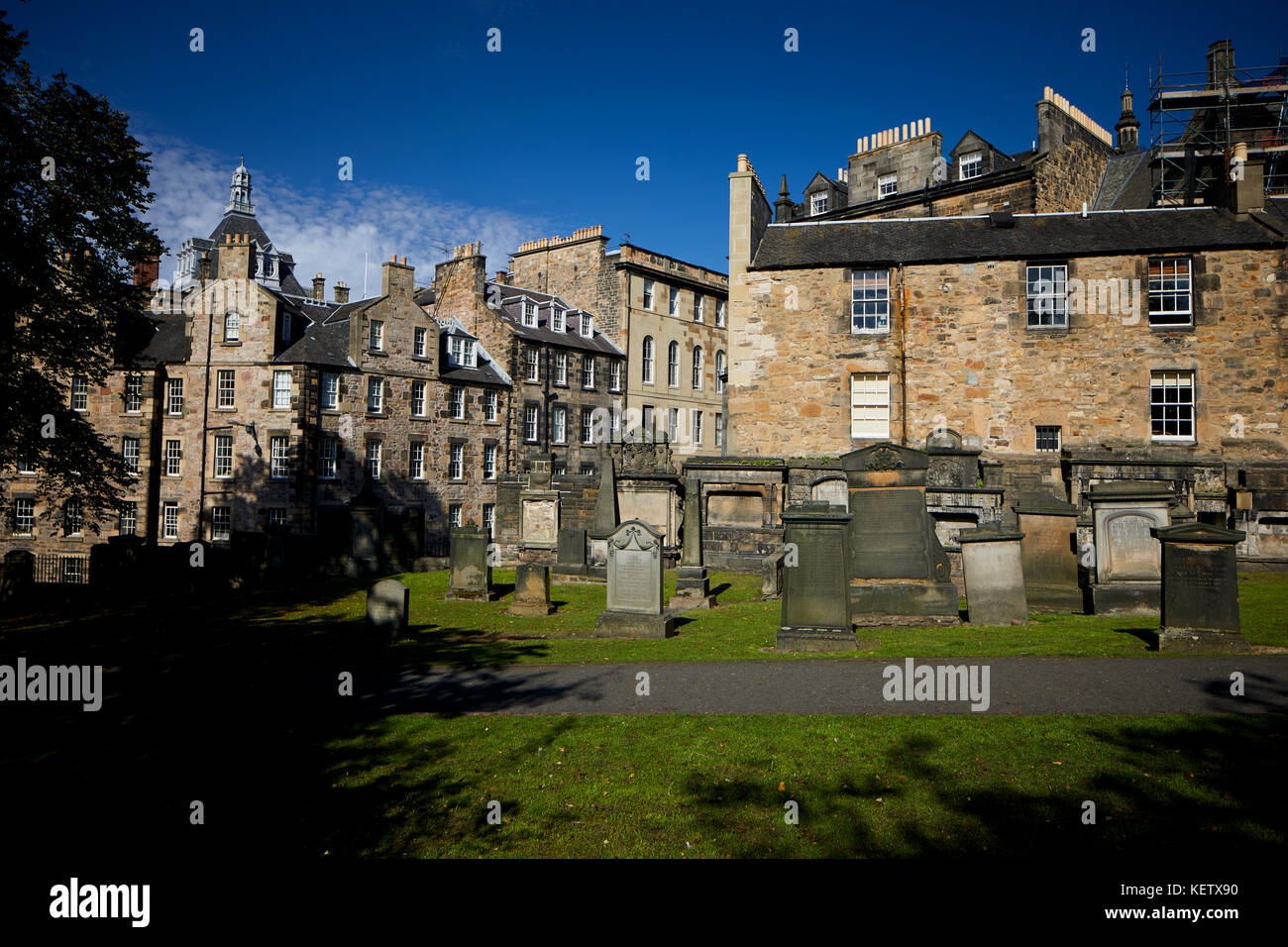 Historic Edinburgh, Scotland Grassmarket area inside Greyfriars Kirkyard graves lining the walls Stock Photo