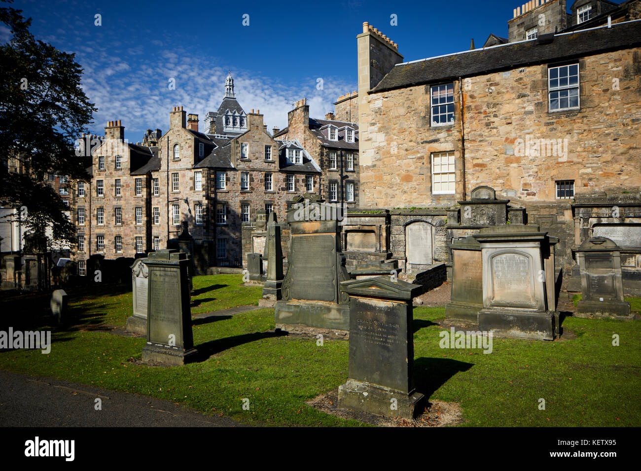 Historic Edinburgh, Scotland Grassmarket area inside Greyfriars Kirkyard graves lining the walls Stock Photo