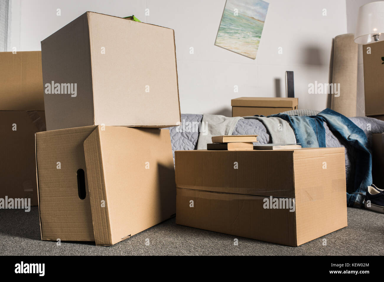 cardboard boxes in room Stock Photo Alamy