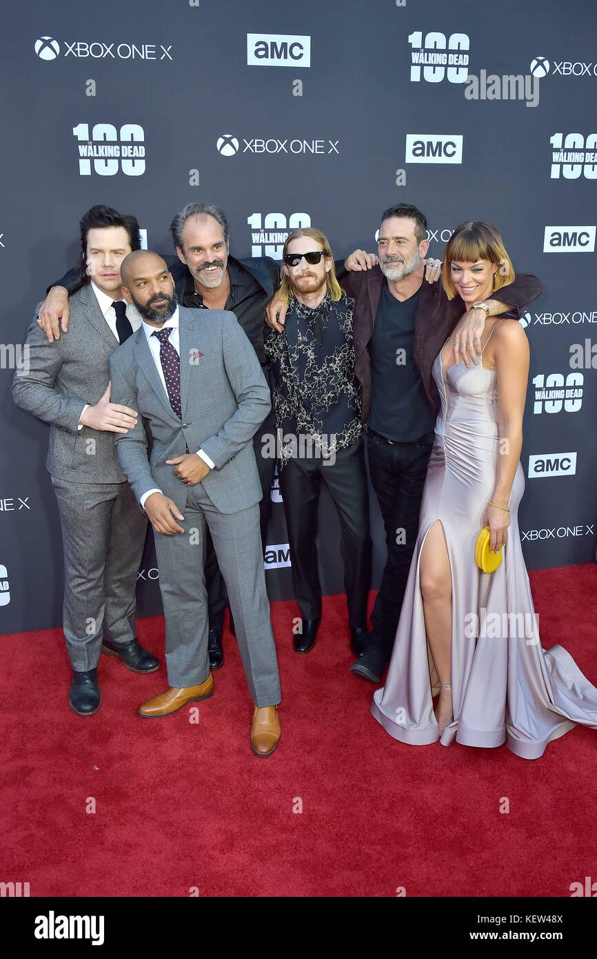 Los Angeles, USA. 22nd Oct, 2017. Josh McDermitt, Khary Payton, Steven Ogg, Austin Amelio, Jeffrey Dean Morgan and Pollyanna McIntosh attend AMC's 'The Walking Dead' Season 8 Premiere and the 100th Episode celebration at Greek Theatre on October 22, 2017 in Los Angeles, California. Credit: Geisler-Fotopress/Alamy Live News Stock Photo