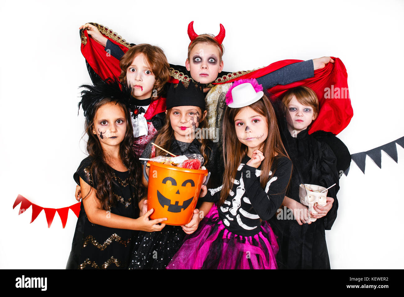 Laughing funny children in costumes in halloween Stock Photo - Alamy